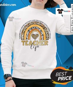 Colorful Good Leopard Rainbow Teacher Life sweatshirt for last day of school, perfect for educators celebrating summer.