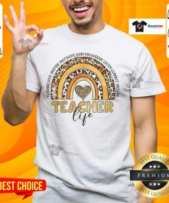 Alt Text: Colorful Good Leopard Rainbow Teacher Life T-shirt celebrating the last day of school, perfect for teachers.