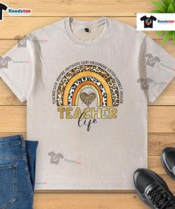 Alt Text: Good Leopard Rainbow Teacher Life T-Shirt for Last Day of School, colorful design perfect for educators.