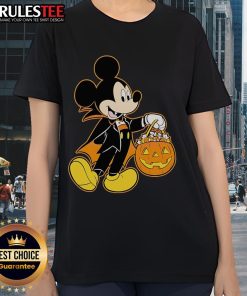 Good Mickey Mouse Halloween Dracula Pumpkin Candy Glow Ladies Tee, perfect for festive fall celebrations and Disney fans.