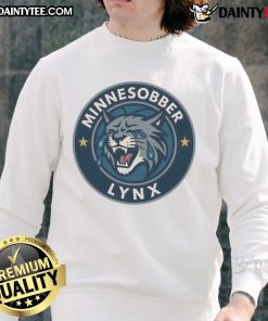 Alt Text: Good Minnesobber Lynx logo parody sweatshirt featuring a playful design and vibrant colors, perfect for sports fans.