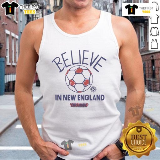 Good New England Revolution Homage tank top inspired by MLS and Ted Lasso, featuring vibrant team colors and logo.