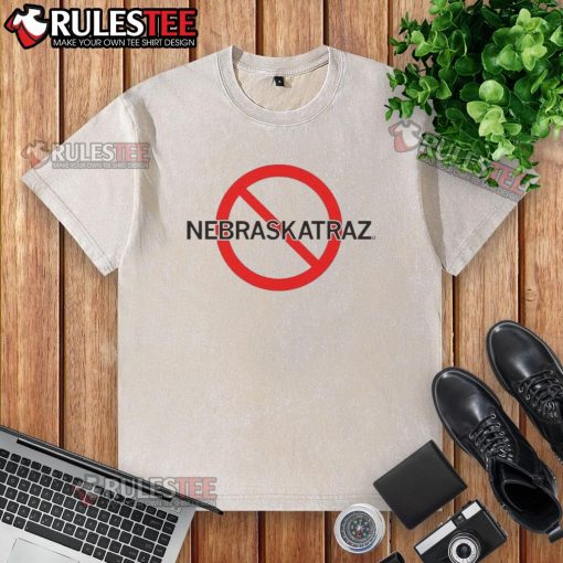 Good No Nebraskatraz logo on a washed t-shirt, showcasing a trendy and comfortable design for casual wear.