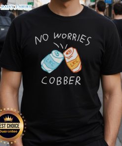 Alt Text: Good No Worries Cobber Lkc Cans T-Shirt featuring a vibrant graphic design, perfect for casual wear and summer outings.