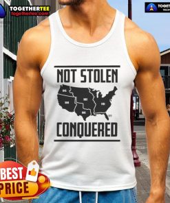 Good Not Stolen Conquered America map tank top featuring a bold graphic design and vibrant colors for casual wear.