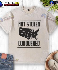 Good Not Stolen Conquered America map washed t-shirt featuring a vintage-style graphic design and comfortable fit.