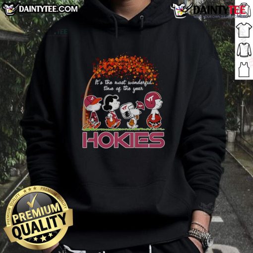 Hokies hoodie with 'Good Peanuts, It's The Most Wonderful Time Of The Year' design, perfect for fall festivities.