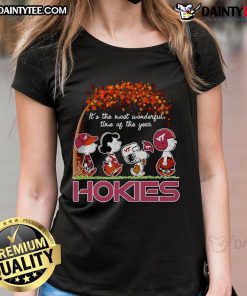 Alt Text: Good Peanuts Hokies Ladies Tee for the most wonderful time of the year, featuring festive design and vibrant colors.