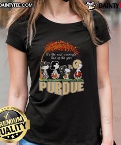 Purdue Ladies Tee featuring 'Good Peanuts, It's the Most Wonderful Time of the Year' design for festive wear.
