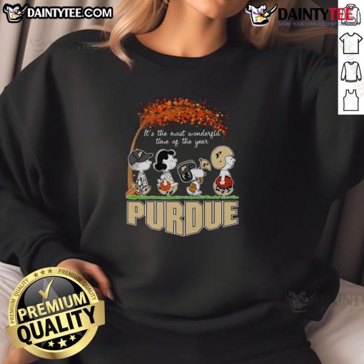 Purdue sweatshirt featuring 'Good Peanuts, It's The Most Wonderful Time Of The Year' design, perfect for Purdue fans.