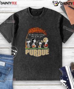 Good Peanuts Purdue washed t-shirt featuring festive design for 'It's the Most Wonderful Time of the Year' theme.