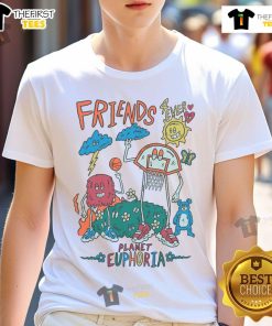 Good Planet Euphoria Friends Forever Basketball Cartoon T-Shirt featuring playful characters and vibrant colors.