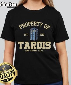 Good Property of TARDIS Time Travel Dept. ladies tee featuring a stylish design perfect for Doctor Who fans.