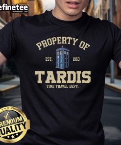 Good Property Of Tardis Time Travel Dept T-Shirt featuring a whimsical design inspired by Doctor Who's TARDIS.