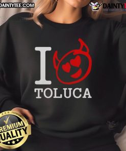 Good Red Devils I Love Toluca sweatshirt featuring vibrant colors and bold logo, perfect for fans of Toluca FC.