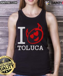 Alt Text: Good Red Devils I Love Toluca Tank Top featuring vibrant design for fans of Toluca FC.