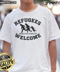 Good Refugees Welcome Bring Your Families Silhouette T-Shirt featuring a heartwarming design promoting inclusivity.