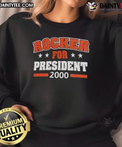 Vintage 'Good Rocker for President 2000' sweatshirt featuring bold text and classic design, perfect for retro fashion lovers.