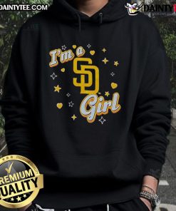Girl wearing a Good San Diego Padres hoodie, showcasing team spirit and style for baseball fans.