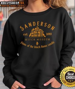 Good Sanderson Witch Museum sweatshirt featuring the Black Flame Candle, established 1693, perfect for Halloween fans.