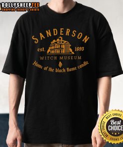 Good Sanderson Witch Museum T-Shirt featuring the Black Flame Candle, established 1693, perfect for Halloween enthusiasts.