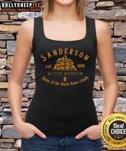 Good Sanderson Witch Museum tank top featuring the Black Flame Candle, established 1693, perfect for Halloween fans.