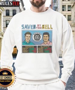 Good Saved By The Bell Jam Morris and Slater sweatshirt featuring iconic characters and vibrant colors for fans.