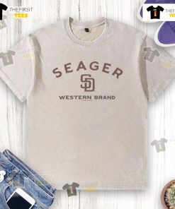 Good Seager X Padres Western Brand logo washed t-shirt featuring a stylish design for baseball fans.