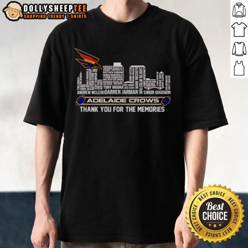 Adelaide Crows 'Thank You For The Memories' T-Shirt featuring a vibrant skyline design, perfect for fans.