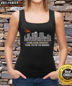 Adelaide Crows tank top featuring 'Thank You For The Memories' with a skyline design, perfect for fans and collectors.