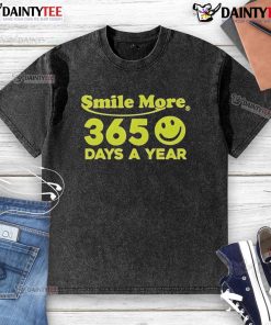 Alt Text: Good Smile More 365 Days A Year washed t-shirt featuring a cheerful graphic design for a positive vibe.