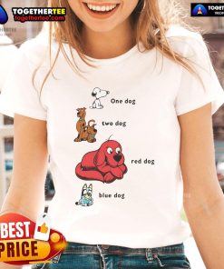Good Snoopy tee featuring a red and blue dog design, perfect for dog lovers and casual wear enthusiasts.
