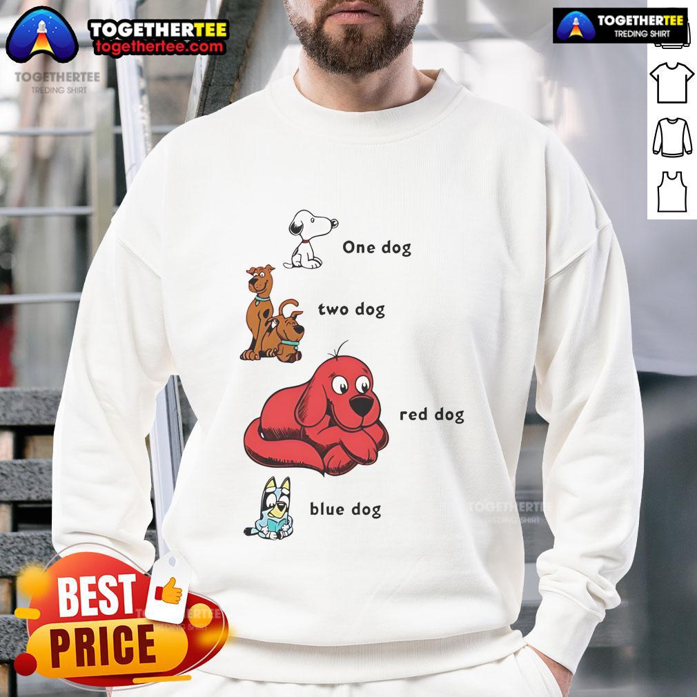 Good Snoopy 1 Dog 2 Dog Red Dog Blue Dog Sweatshirt Alt Text: Good Snoopy sweatshirt featuring a red and blue dog design, perfect for dog lovers and casual wear.