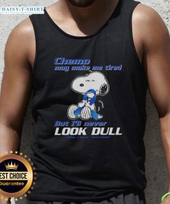 Good Snoopy chemo tank top promoting colon awareness with vibrant design, showcasing positivity despite fatigue.