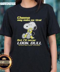 Good Snoopy chemo tee for bone cancer awareness, showcasing vibrant design and message about sarcoma fatigue.