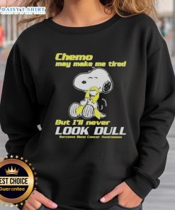 Snoopy sweatshirt for bone cancer awareness featuring a vibrant design, promoting positivity during chemo treatment.
