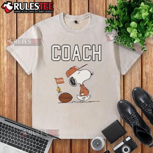 Good Snoopy Coach Texas Longhorns Football washed t-shirt featuring a playful Snoopy design for sports fans.