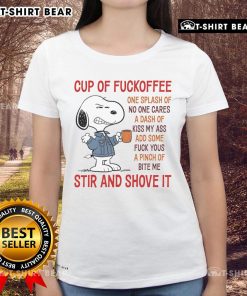 Good Snoopy Cup of Coffee tee featuring playful text, perfect for coffee lovers with a humorous twist.