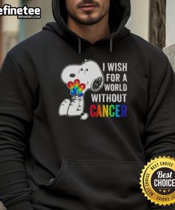 Good Snoopy hoodie with 'I Wish For A World Without Cancer' design, promoting cancer awareness and support.