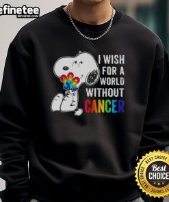 Good Snoopy I Wish For A World Without Cancer Sweatshirt featuring a heartwarming design promoting cancer awareness.