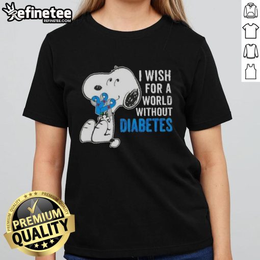 Good Snoopy I Wish For A World Without Diabetes Ladies Tee featuring Snoopy graphic promoting diabetes awareness.