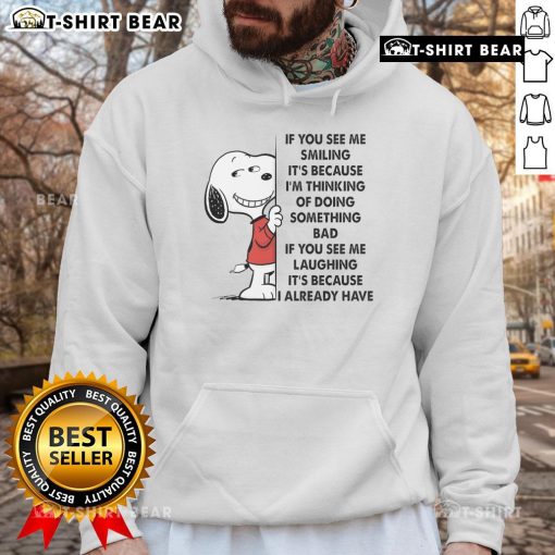 Good Snoopy hoodie featuring a playful quote about mischief and smiling, perfect for casual wear and dog lovers.
