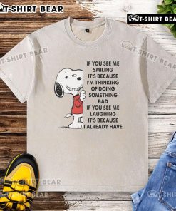 Alt Text: Good Snoopy t-shirt featuring a playful quote about mischief, perfect for casual wear and fans of Peanuts.