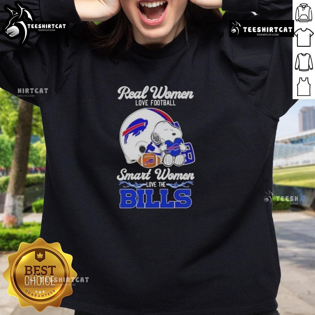 Good Snoopy Real Women Love Football Smart Women Love The Buffalo Bills Sweatshirt Good Snoopy sweatshirt for women featuring 'Real Women Love Football, Smart Women Love the Buffalo Bills' design.
