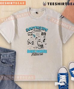 Good Southside Social Dark Horse Fitness washed t-shirt displayed on a wooden background, showcasing its casual style.