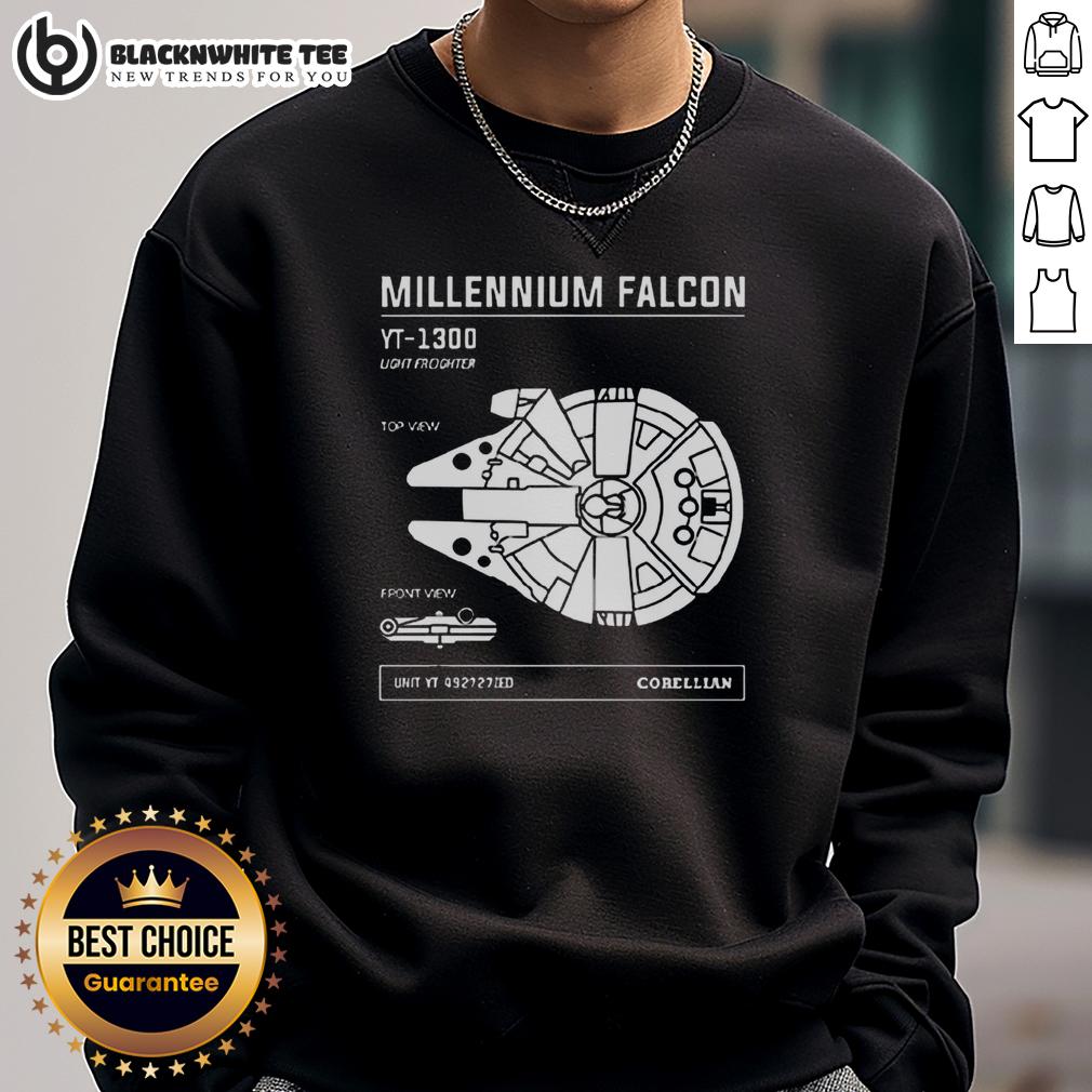Good Star Wars Millennium Falcon Yt 1300 Light Freighter Sweatshirt Alt Text: Cozy sweatshirt featuring the iconic Millennium Falcon YT-1300 light freighter from Star Wars, perfect for fans.
