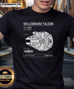 Good Star Wars Millennium Falcon YT-1300 Light Freighter T-Shirt featuring iconic spaceship design in vibrant colors.