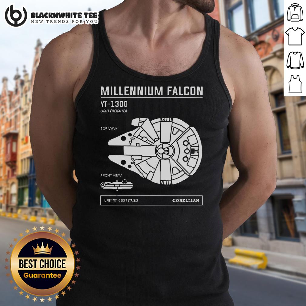 Good Star Wars Millennium Falcon Yt 1300 Light Freighter Tank Top Alt Text: Good Star Wars Millennium Falcon YT-1300 Light Freighter tank top featuring iconic spaceship design.