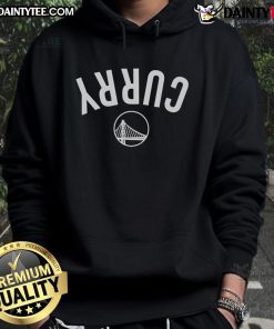 Steph Curry wearing a Golden State Warriors inverted hoodie, showcasing team spirit and stylish athletic wear.
