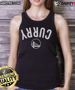 Steph Curry wearing an inverted Golden State Warriors tank top, showcasing his iconic style and team spirit.